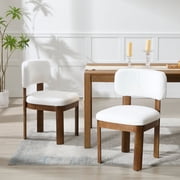 Mid Century Modern Dining Chairs Set of 2, Brown Upholstered Farmhouse Kitchen Chairs with Wood Legs and Padded Back, Armless Accent Chairs for Dining Room, Living Room, Beige