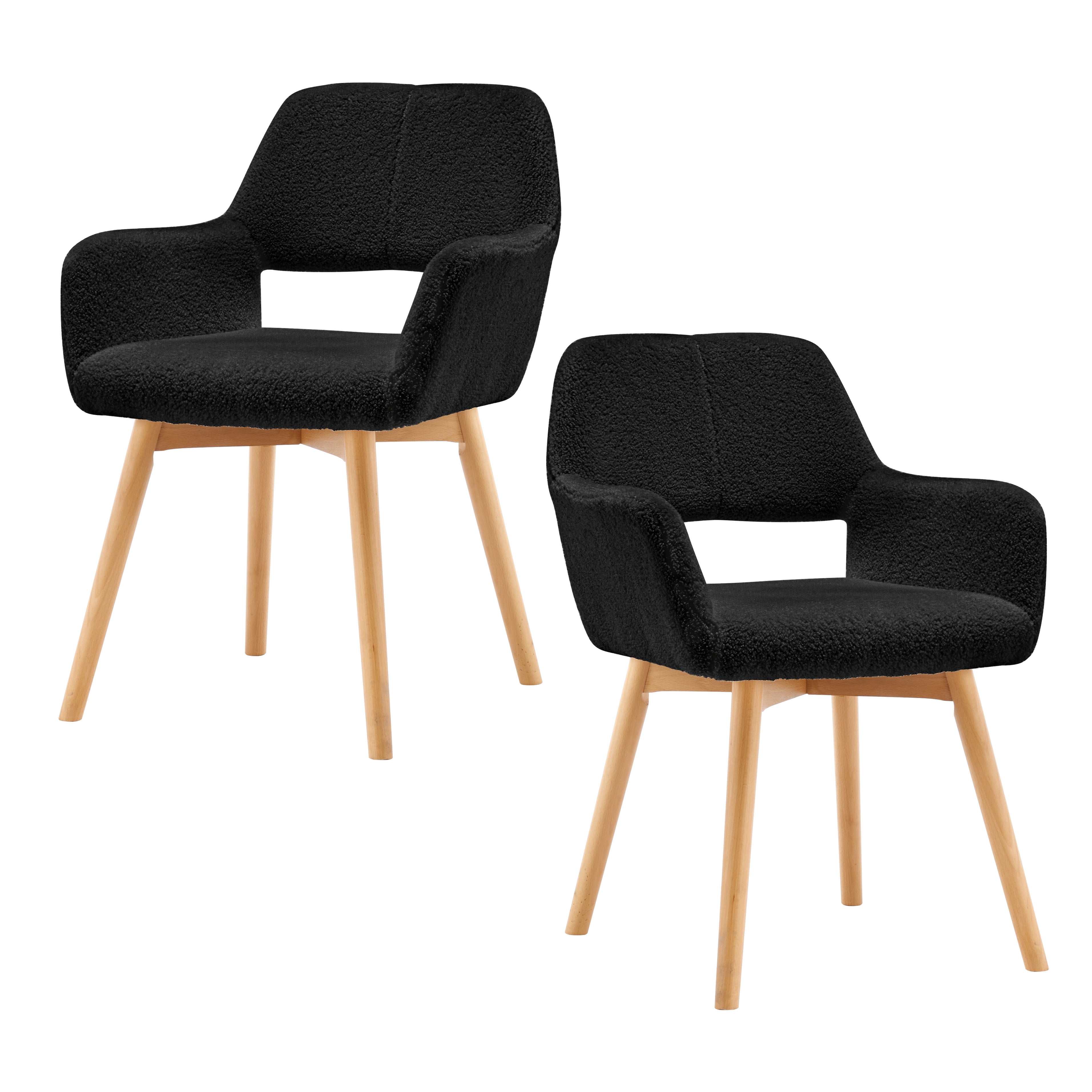 Mid Century Modern Dining Chairs Set of 2 Comfy Accent Chair Upholstered Kitchen Dining Living Room Chairs for Bedrooms Waiting Room Home Arm Desk Chair No Wheels (Wool Black, 2)