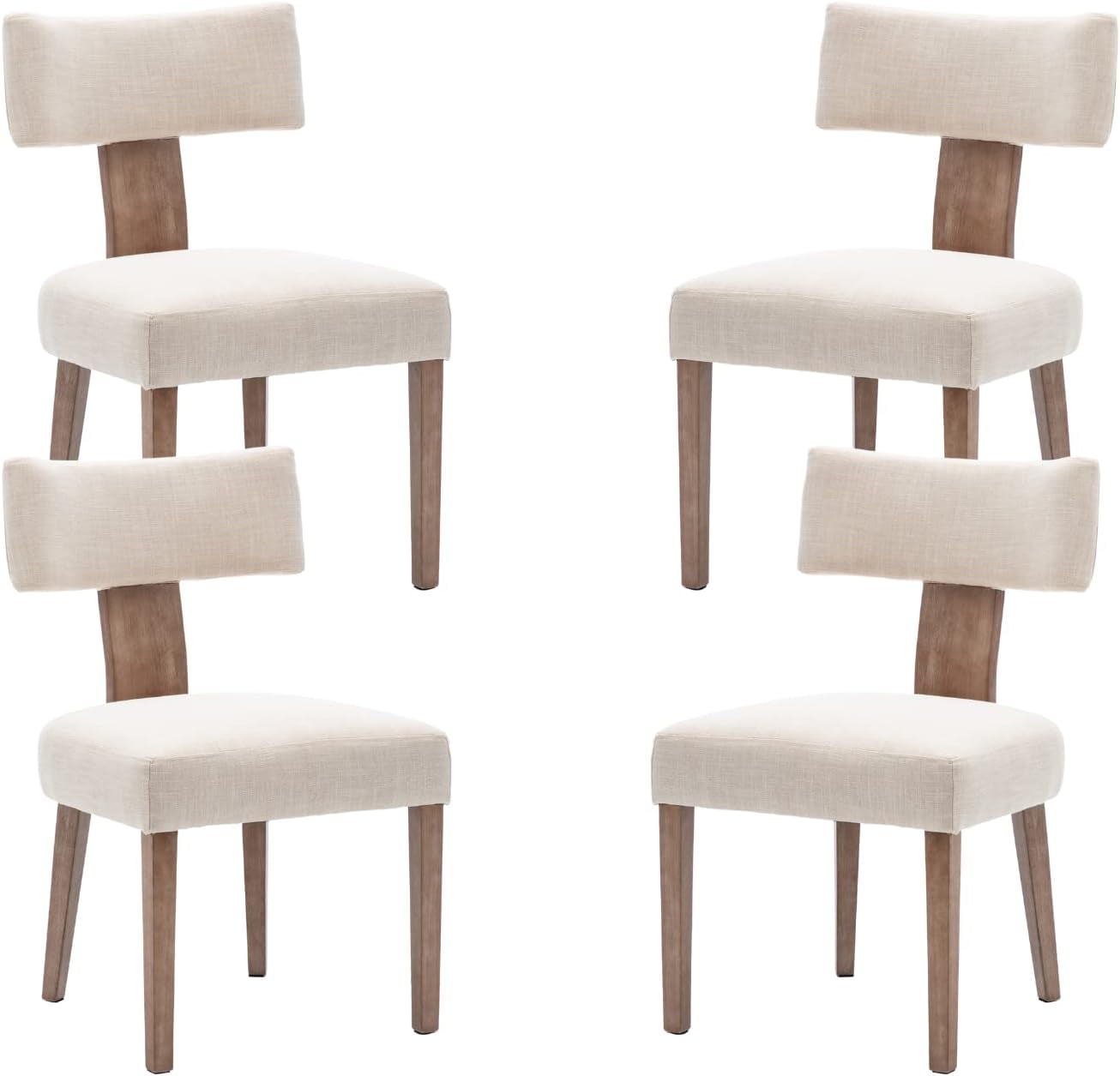 LukeAlon Chenille Dining Chairs Set Of 2 - Modern Upholstered Armless Side Chairs With Wood Legs (Light Khaki)