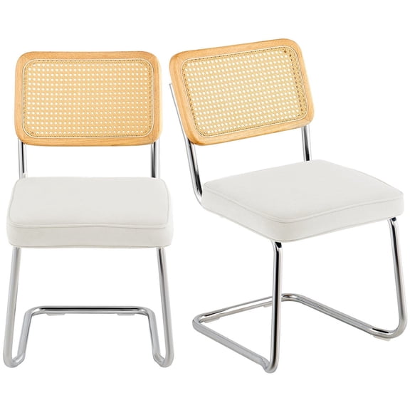 Rattan Dining Chairs Set of 2, Velvet Accent Chair, Mid Century Modern Rattan Back, Retro Kitchen Chair for Dining, Living, Bedroom, Office (18.1 Inch)