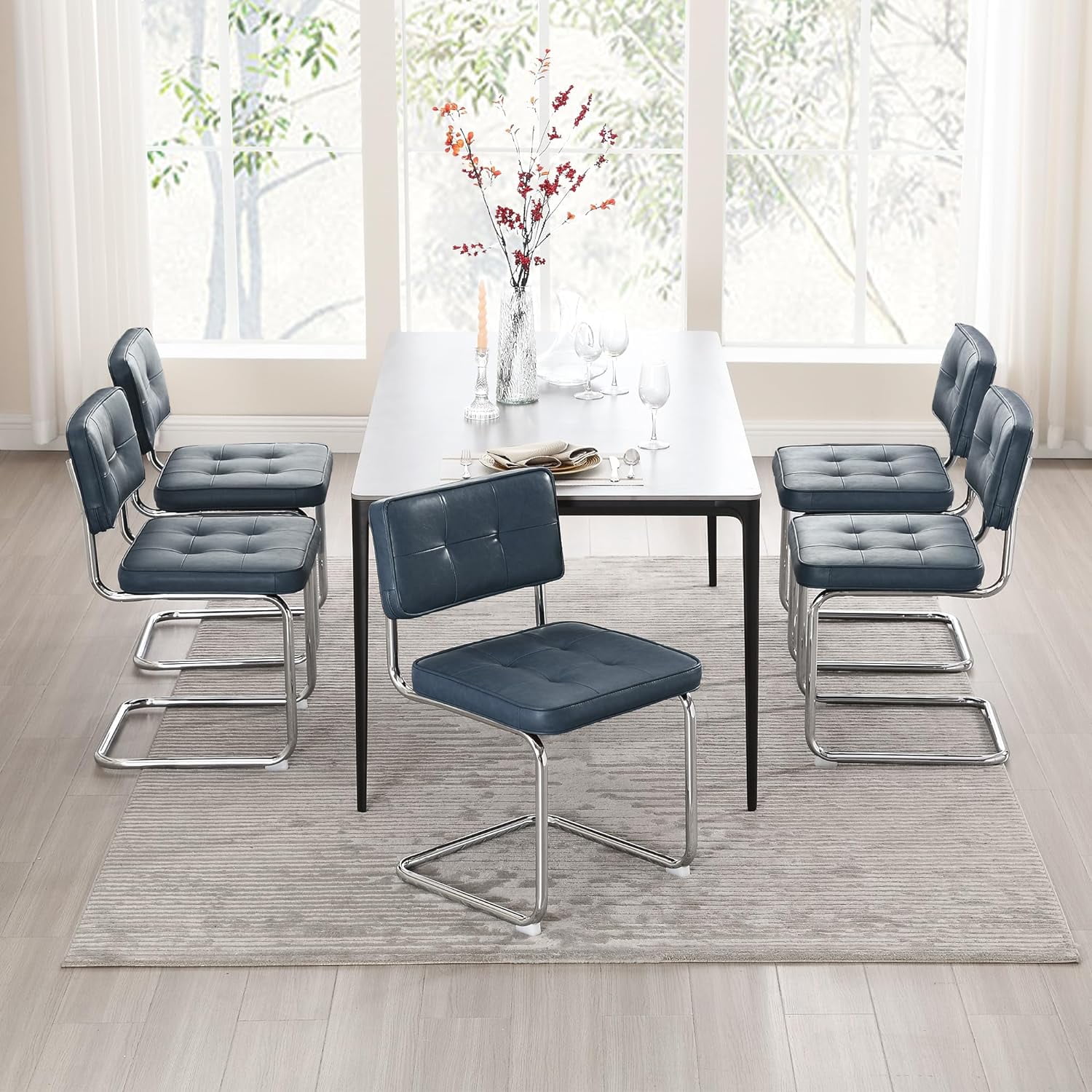 Mid Century Modern Dining Chairs Set Of 2 Upholstered Metal Kitchen Mid Century Modern Dining Chairs Set 2 Upholstered Metal Kitchen Breuer Inspired Industrial Legs Armless Accent Room PU Leather Blue 37bef7a4 3cba 4a78 8dd8 B382cec76a5c.b1f809b7070a418e1496ddb78f86f389