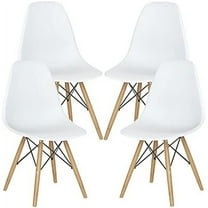 Mid Century Modern Dining Chairs Set of 4, DSW Chairs Plastic Shell Chairs with Wood Legs, Armless Side Chairs for Dining Room, Living Room, Kitchen (White)