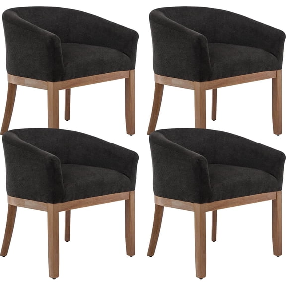 Mid Century Modern Dining Chairs Set of 4, Upholstered Linen Fabric Dining Room Chairs with Arms and Solid Wood Legs, Comfy Barrel Accent Chairs for Dining Room, Living Room, or Cafe, Charcoal Gray