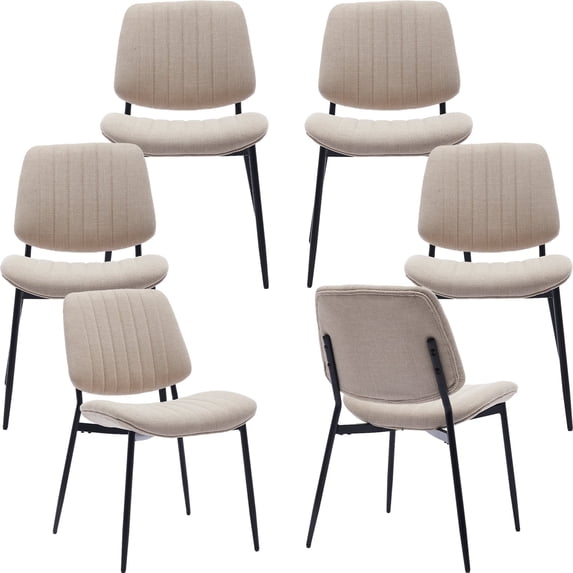 Mid Century Modern Dining Chairs Set of 6, Beige Kitchen & Dining Room Chairs Set of 6, Upholstered Linen Fabric Kitchen Chairs for Dining Table, Sillas de Comedor, Metal Legs (Beige, 6 Pcs)