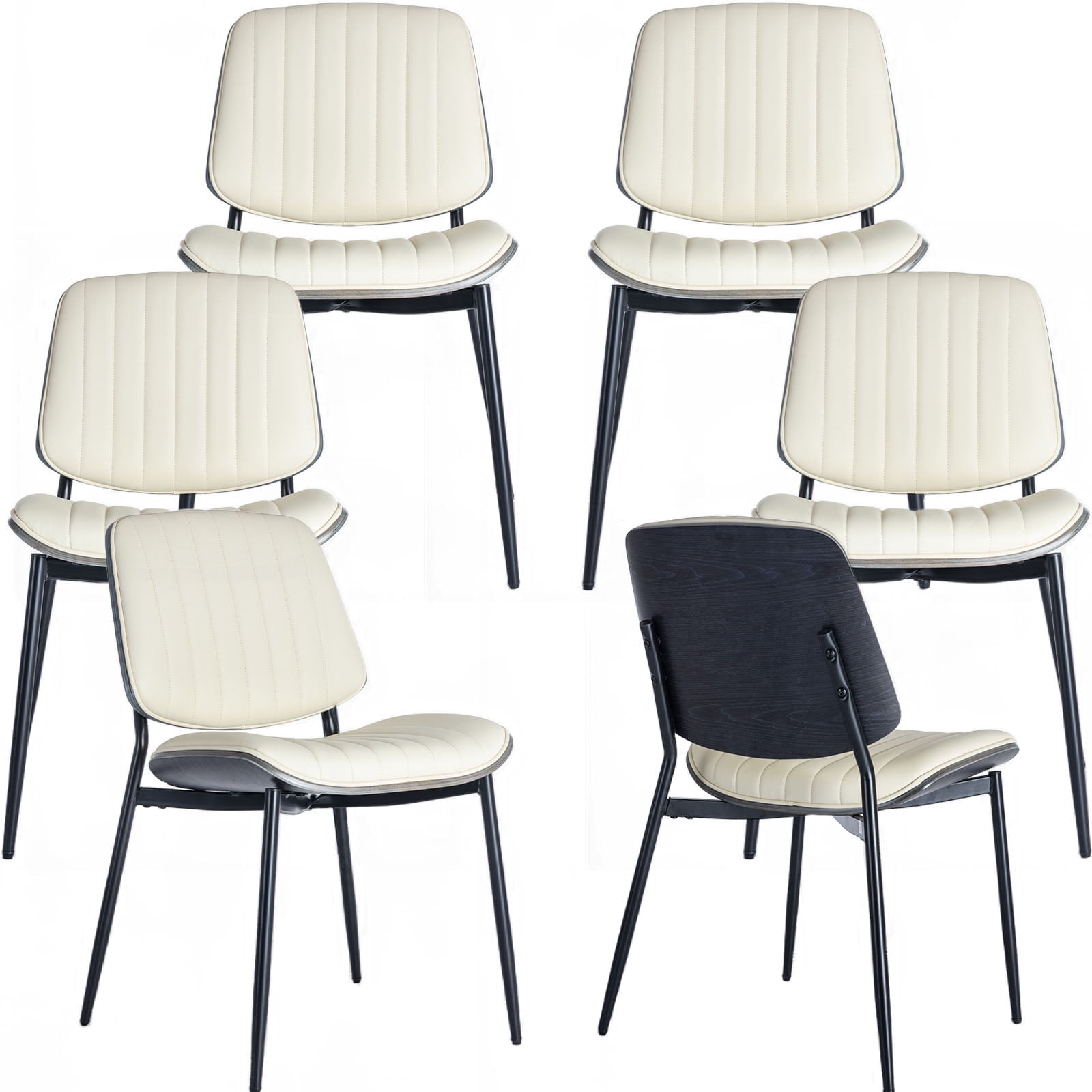 Set Of 6 Mid Century Modern Dining Chairs - Upholstered Barrel Arm Chairs, Beige Linen, 300 Lb Capacity
