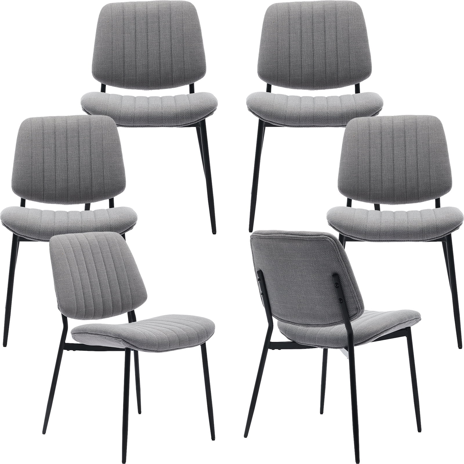 DUOMAY Mid-Century Modern Dining Chairs, Set Of 6 - White Linen Upholstery, Metal Legs