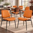 thumbnail image 1 of Orange Upholstered Dining Chairs Set of 6, Curved Mid Century Modern Chair - Kitchen Chairs, Dining Room Chairs, Dinning Chair with Faux Leather, Bentwood Side Profile, Metal Legs, Sillas de Comedor, 1 of 9