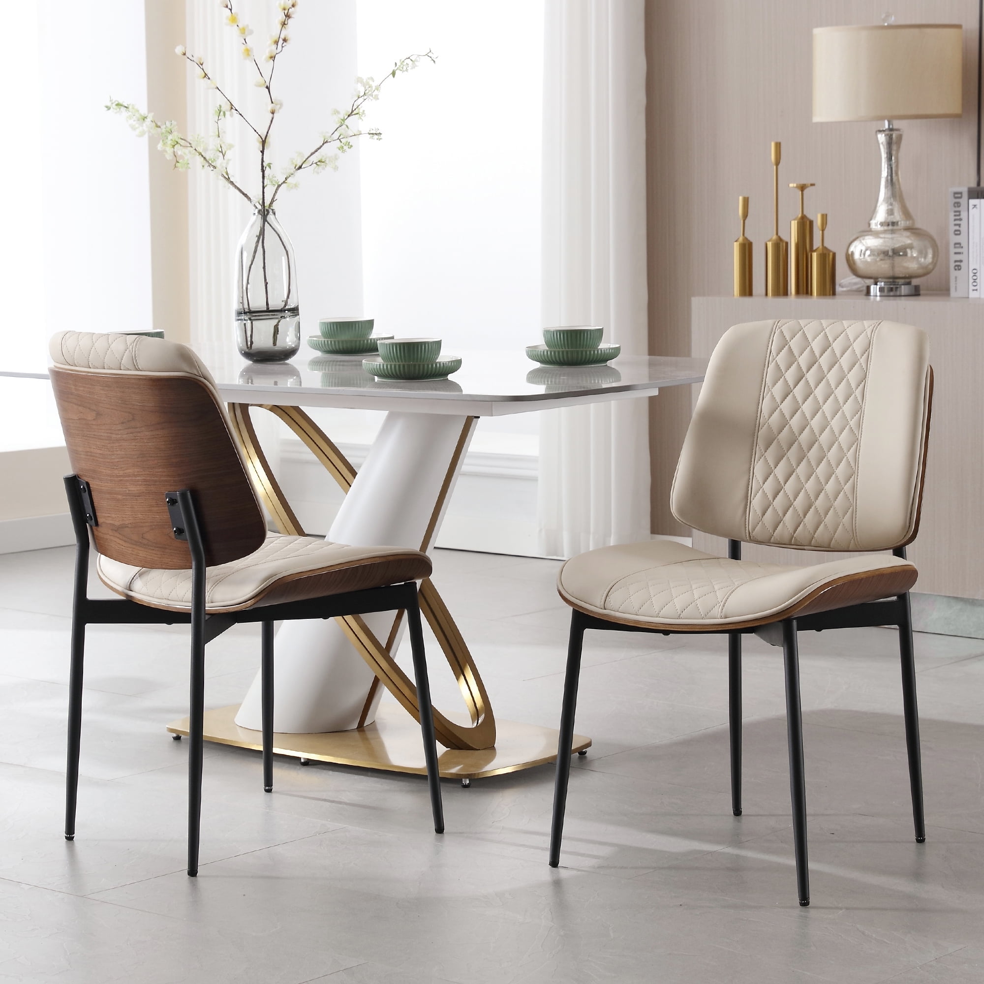 Mid Century Modern Dining Chairs Set of 2 | Retro Faux Leather Chair ...