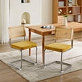 thumbnail image 1 of Mid Century Modern Dining Chairs Set of 2, Velvet Cantilever Chairs with Oak Rattan Back & Internal-External Steel Frame, 360 lbs Load, Gold, 1 of 10