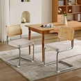 thumbnail image 1 of Mid Century Modern Dining Chairs Set of 2, Velvet Kitchen Chairs with Hand-Woven Rattan Back & Double Steel Frame, 360 lbs Support, Beige, 1 of 10