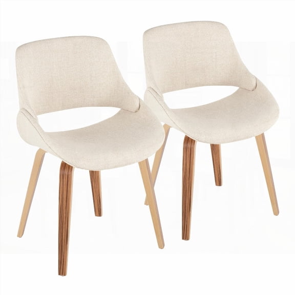 Mid-Century Modern Dining Chairs Set of 2 - Zebra Wood & Cream Fabric