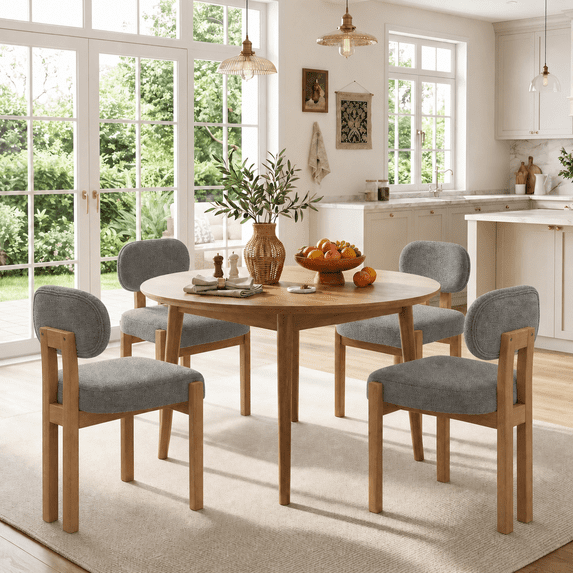 Mid Century Modern Dining Chairs Set of 4, Upholstered Kitchen Chairs with Curved Backrest, Accent Chair for Dining Room with Hardwood Frame, Gray