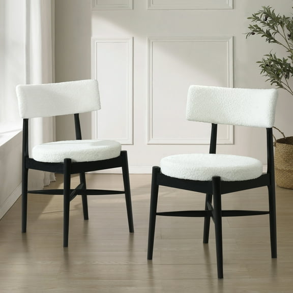 Christopher Knight Home Mid-Century Upholstered Dining Chairs with Open Back, Solid Wood Frame, Beige & Black, Set of 2