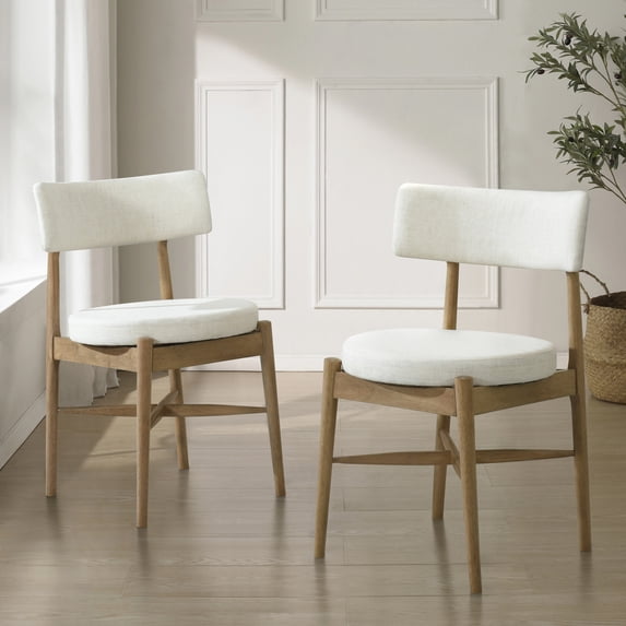 Mid-Century Modern Dining Chairs with Open Back, Upholstered Seat, Solid Wood Frame, Beige+Light Ash, Set of 2