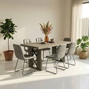 Mid-Century Modern Dining Room Set with 6 PU Leather Padded Chairs