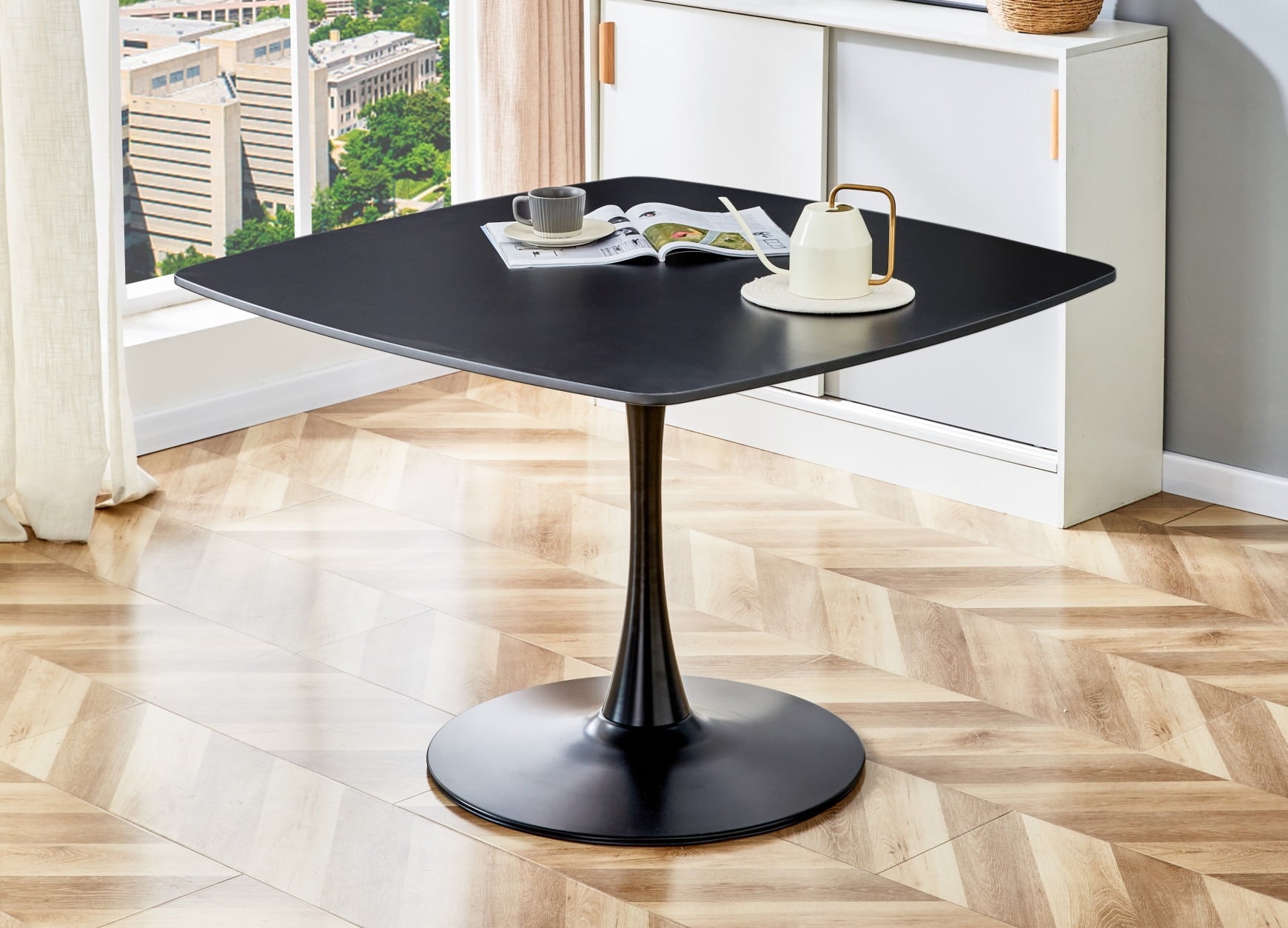 42.12" Black Square Dining Table for 46, MidCentury Modern Dining Room Table with MDF Tabletop