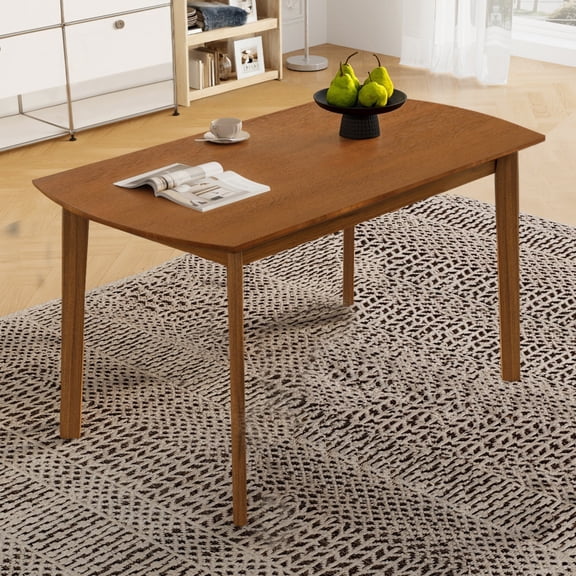 Mid Century Modern Dining Table for 4, Solid Rubberwood Rectangular Kitchen & Dining Room Table with Rounded Corners, Minimalist Wood Dining Table, Easy Assembly, Brown