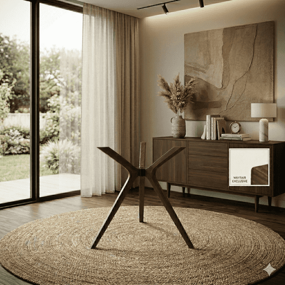Furnirem | 3-Leg Walnut Solid Wood, Pedestal Dining Table Base for Glass Tabletop
