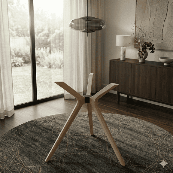 Furnirem - Unfinished Solid Wood, Pedestal Dining Table Base for Glass Tabletop