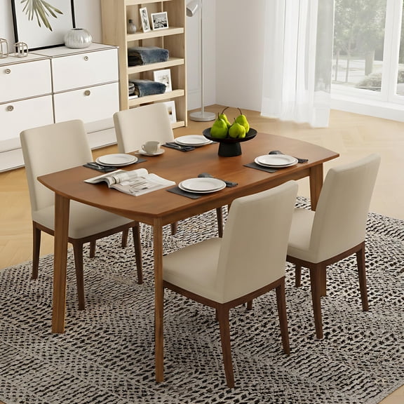 Mid Century Modern Dining Table, SESSLIFE 47 Inch Rectangular Solid Wood Table for 4, Safe Curved Edges, Space Saving Kitchen Table for Apartment Dinette