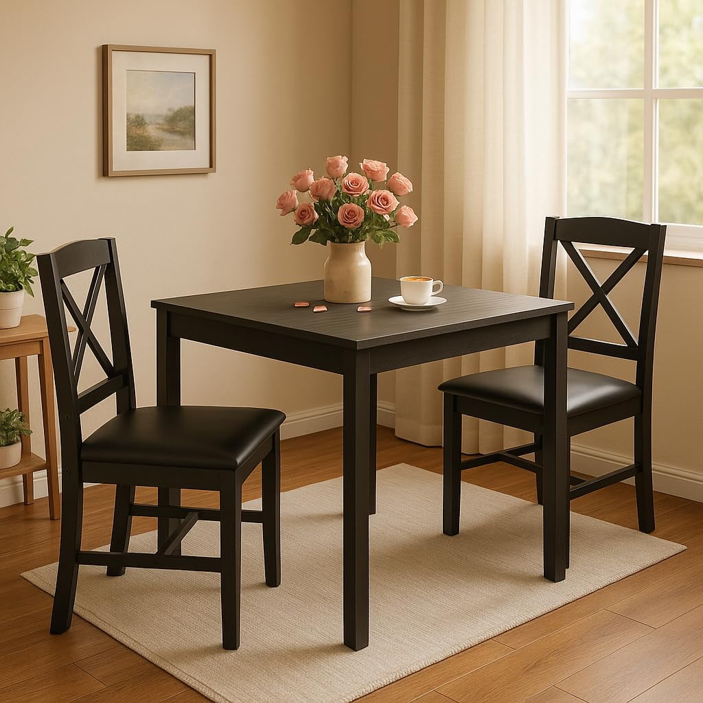 Mid-Century Modern Dining Table Set for 2, Wooden Kitchen Table & 2 ...