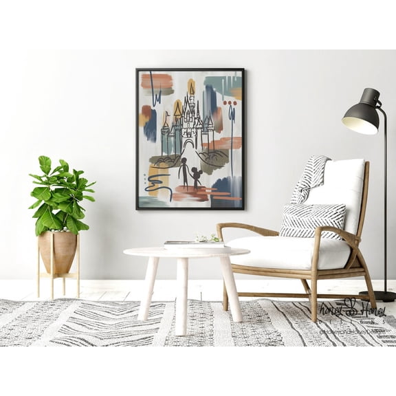 Mid-Century Modern Disneyland Castle Art Print, Abstract Oil Painting 8x12 UNFRAMED