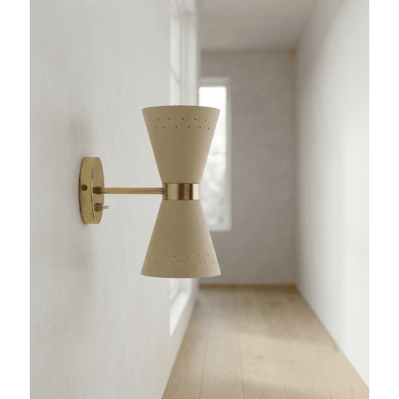 Mid-Century Modern Double Cone Wall Sconce, Perforated Hourglass Wall Light, Cream Options, Brass Wall Mount Fixture for Hallway
