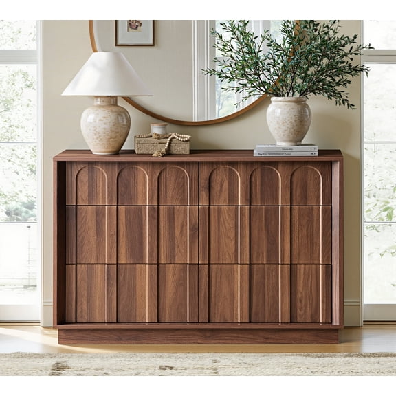 Wetalus 6 Drawer Mid-Century Dresser, 47" Wood Chest of Drawers, Storage Organizer for Bedroom,Walnut