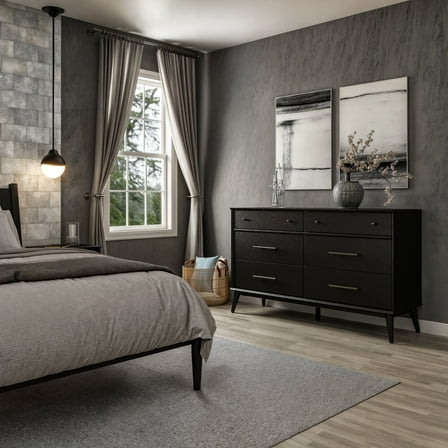 Mid-Century Modern Dresser 6 Drawers - Black