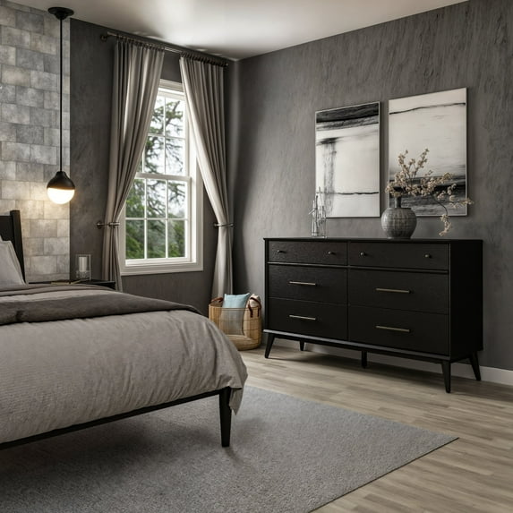 Mid-Century Modern Dresser 6 Drawers - Black