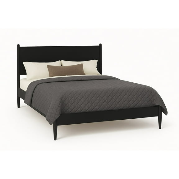 Mid-Century Modern Eastern King Wooden Platform Bed Frame - Solid Wood & Engineered Wood, Matte Black Finish, No Box Spring Needed, Durable Slat Kit Included for Bedroom