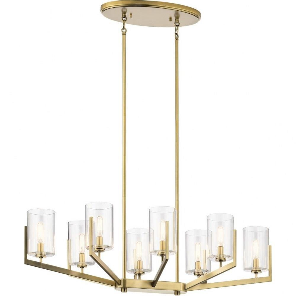 Brushed Brass 8-Light Oval Chandelier with Clear Glass Shades