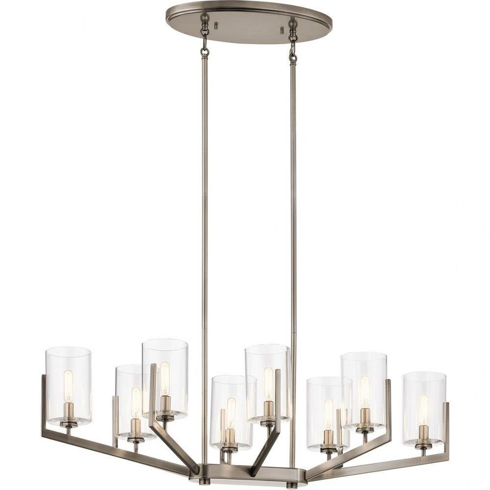 Classic Pewter 8-Light Oval Chandelier with Clear Glass Shades