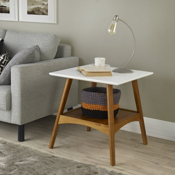 Mid Century Modern End Table Castanho and White Finish