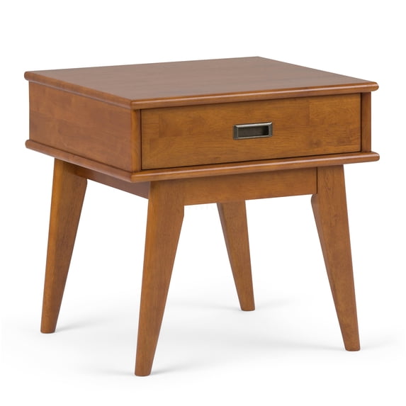Mid Century Modern End Table with Drawer, Light Brown Solid Wood Side Table for Living Room, Bedroom