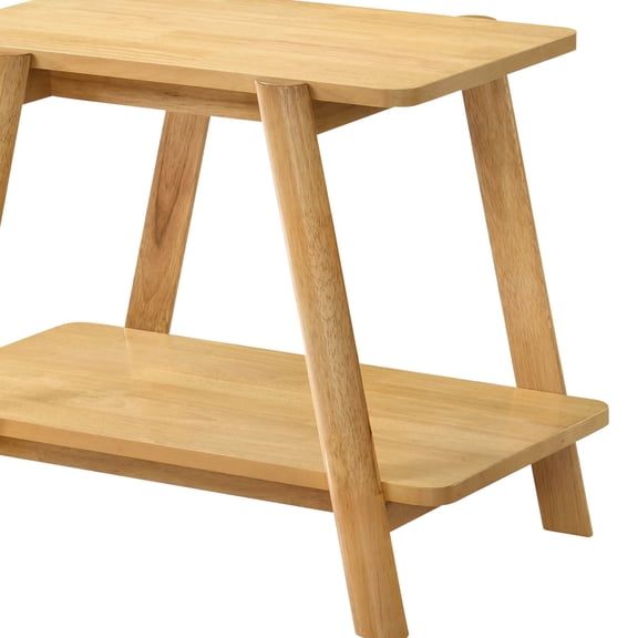 Mid-Century Modern End Table with Shelf for Living Room, Natural Oak Finish Space Saving Nightstand