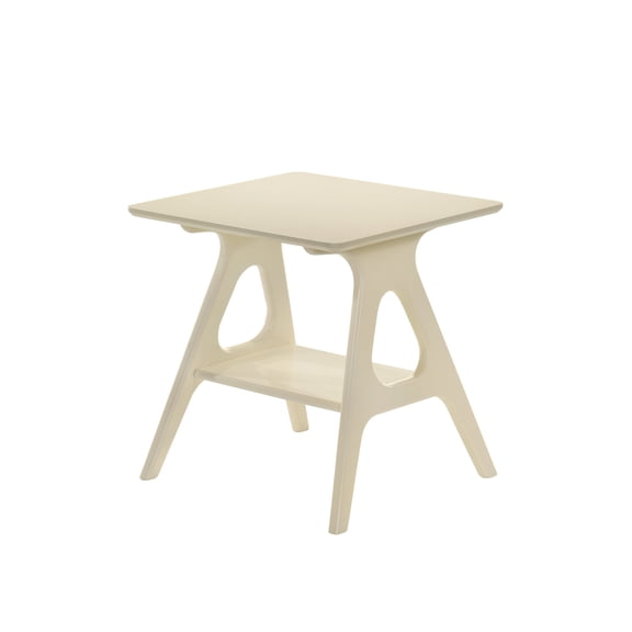 Mid-Century Modern End Table with Storage Shelf, Off White Wooden Side Table for Living Room, 21.62L x 19.62W x 21.6H Nightstand