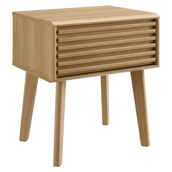 Mid-Century Modern Ergode End Table with Storage Drawer - Walnut Grain Laminate, Tapered Legs - Stylish and Functional Living Room Side Table