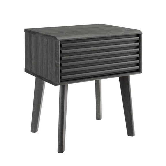 Mid-Century Modern Ergode End Table with Storage Drawer - Walnut Grain Laminate, Tapered Legs - Stylish and Functional Living Room Side Table