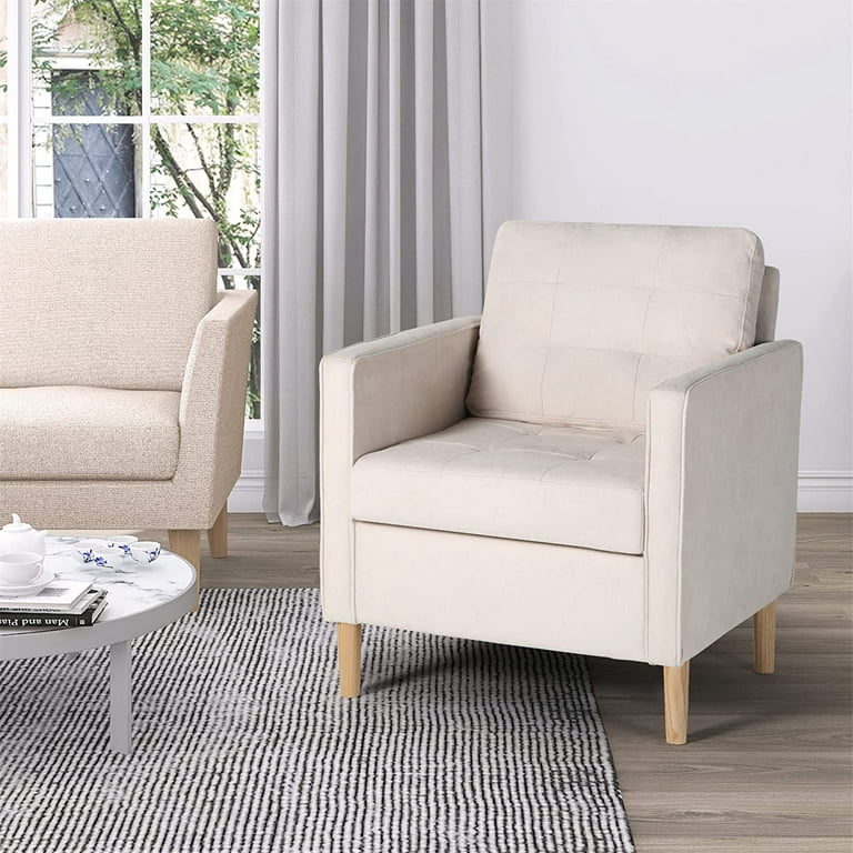 Mid Century Modern Fabric Accent Chair with Arms Armchair Comfy Reading Chair for Living Room Office Studio Chair Single Sofa Recliner Couch Bedroom