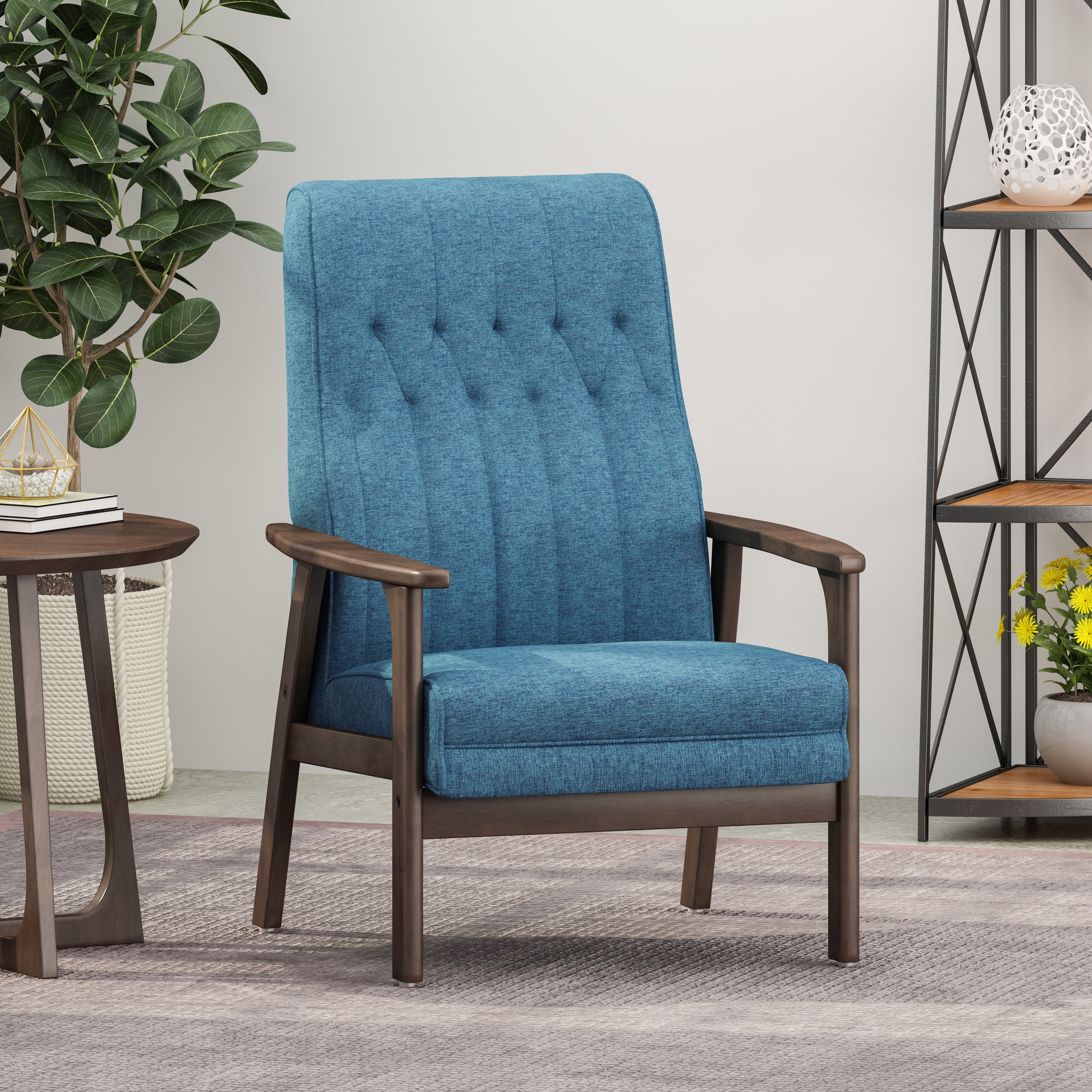 MidCentury Modern Fabric Accent Chair with Tufted Stitching and