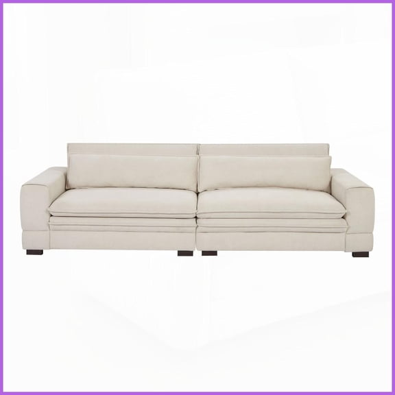 Mid-Century Modern Fabric Sofa, 104.72'' 3-Seat Upholstered Couch for Living Room, Bedroom & Home Office - Beige