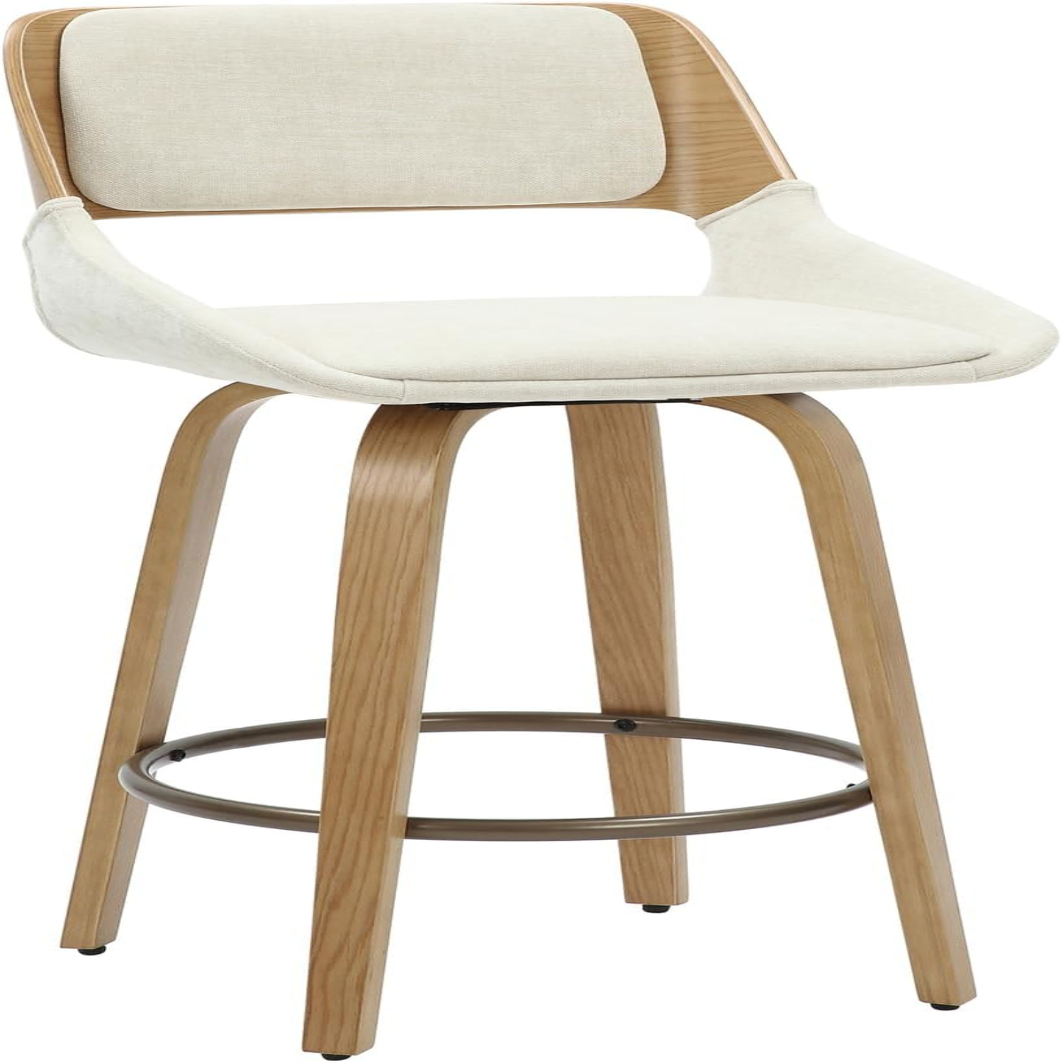 Beige and Natural Wood Swivel Counter Stool, 26"