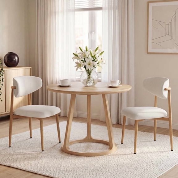 Mid-Century Modern Farmhouse Dining Chairs Set of 2 Linen Upholstered Side Chairs with Ergonomic Curved Back, Oak-Finish Metal Legs, Ideal for Kitchen or Living Room, Beige Oak
