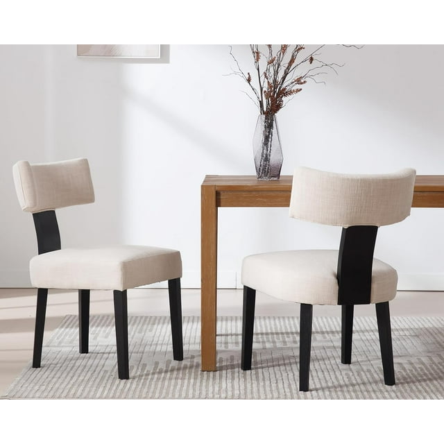 Mid Century Modern Farmhouse Dining Chairs Set of 2, Linen Upholstered