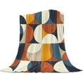 thumbnail image 1 of Mid Century Modern Fleece Throw Blanket | Fuzzy, Soft, Warm, Cozy, Reversible Blanke Retro Orange Blue Abstract Geometric Blanket for Bed Couch Sofa Chair Travel, 50 x 60 Inche, 1 of 1