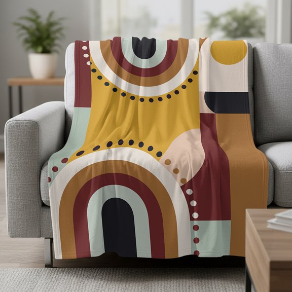 Mid-Century Modern Fleece Throw Blanket Lightweight Geometric Abstract Brick Red Fuzzy Flannel Throws Super Soft Cozy Flannel Blanket for Couch, Sofa, Bed, Travel 30"x40"