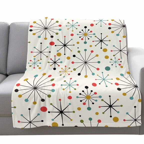 Mid-Century Modern Fleece Throw Blanket Lightweight Retro Geometric Colorful Star Shape Lines Fuzzy Flannel Throws Super Soft Cozy Flannel Blanket for Couch, Sofa, Bed, Travel 40"x50"