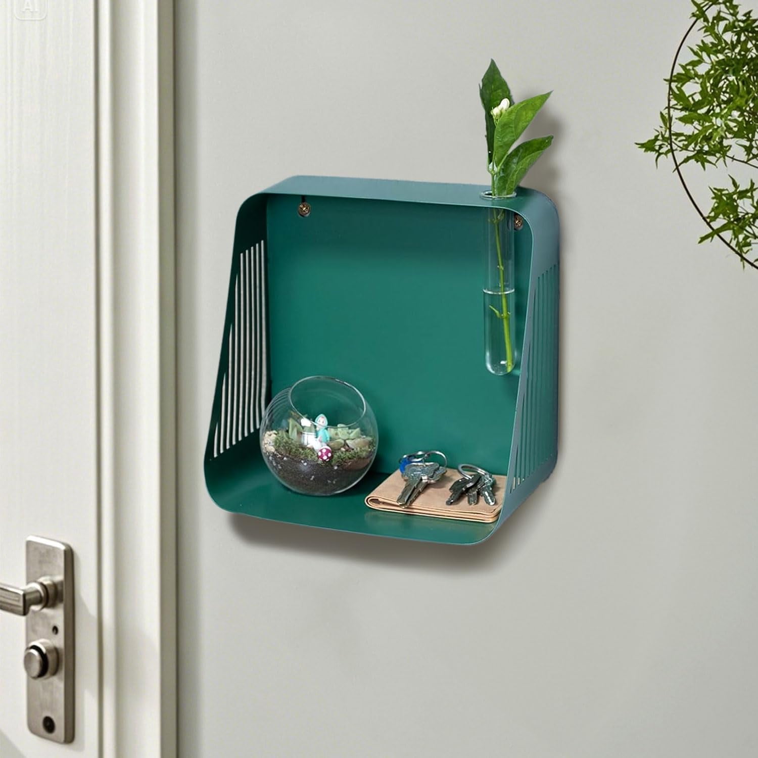 Mid-Century Modern Floating Wall Shelf - Green Iron Bathroom Corner ...