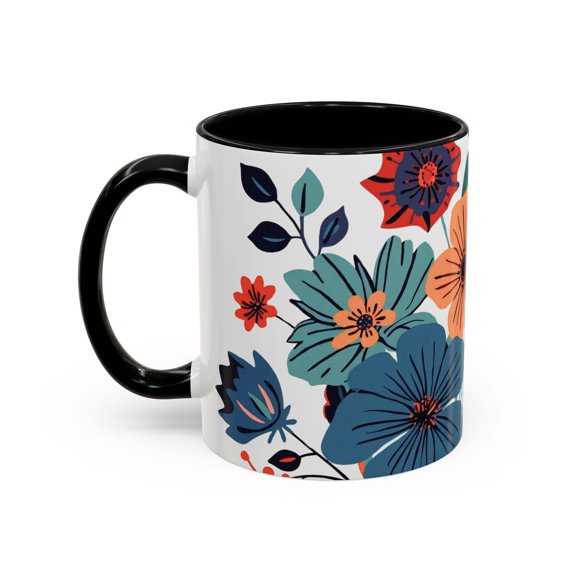 Mid Century Modern Floral Ceramic Mug, Retro Coffee Cup, Vintage Style Drinkware